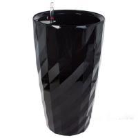 Кашпо PLANTA VITA "Vase Rib black" с автополивом (пластик), D33xH57 см